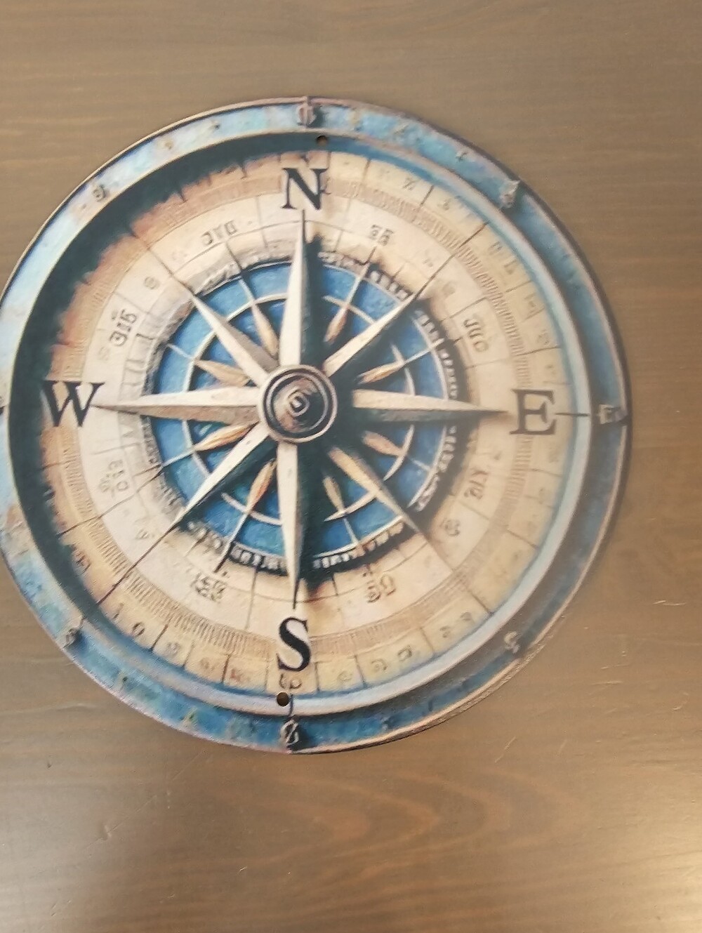 Metal Vintage Inspired Compass Wall Art - Blue and Cream Decorative Plaque